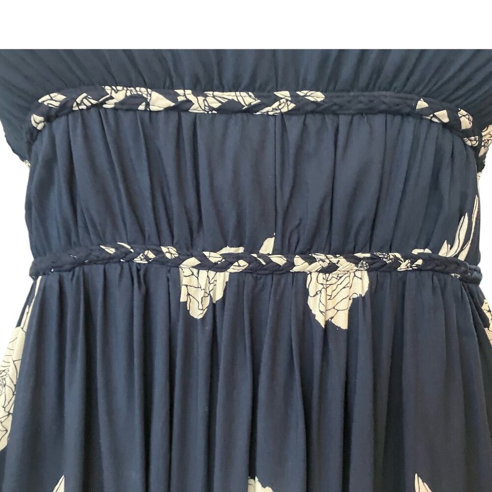 JAPNA Women's Navy Cream Floral Print Smocked Waist Maxi Boho Feminine Dress XS - Picture 7 of 10